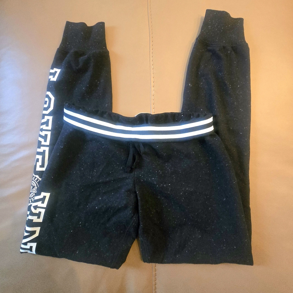 PINK Victoria's Secret Black Joggers with White Accents - Picture 2 of 9
